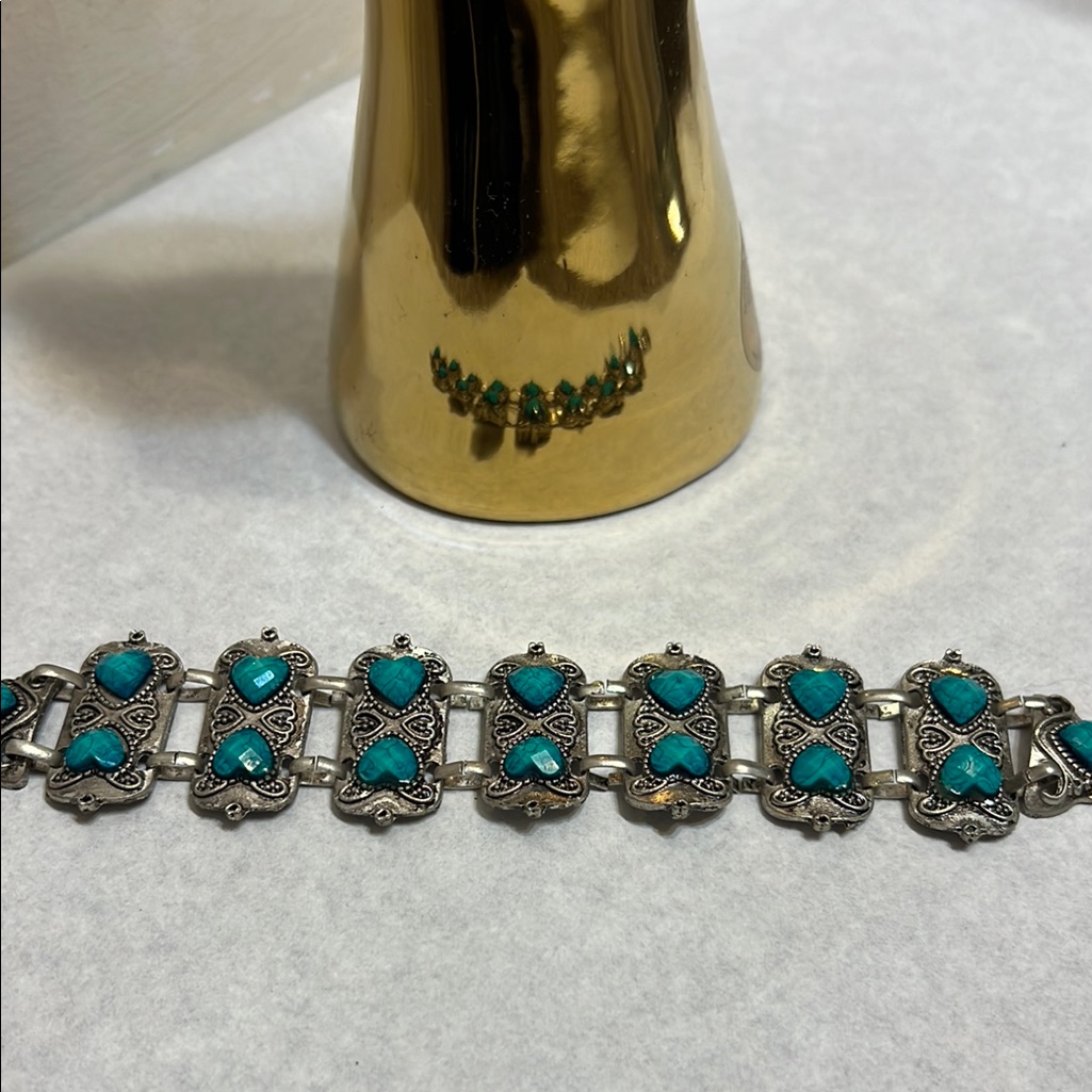 Silver And Turquoise Heart Bracelet